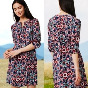 LOFT Long Sleeve Dress Size Small Stained Glass Floral Print